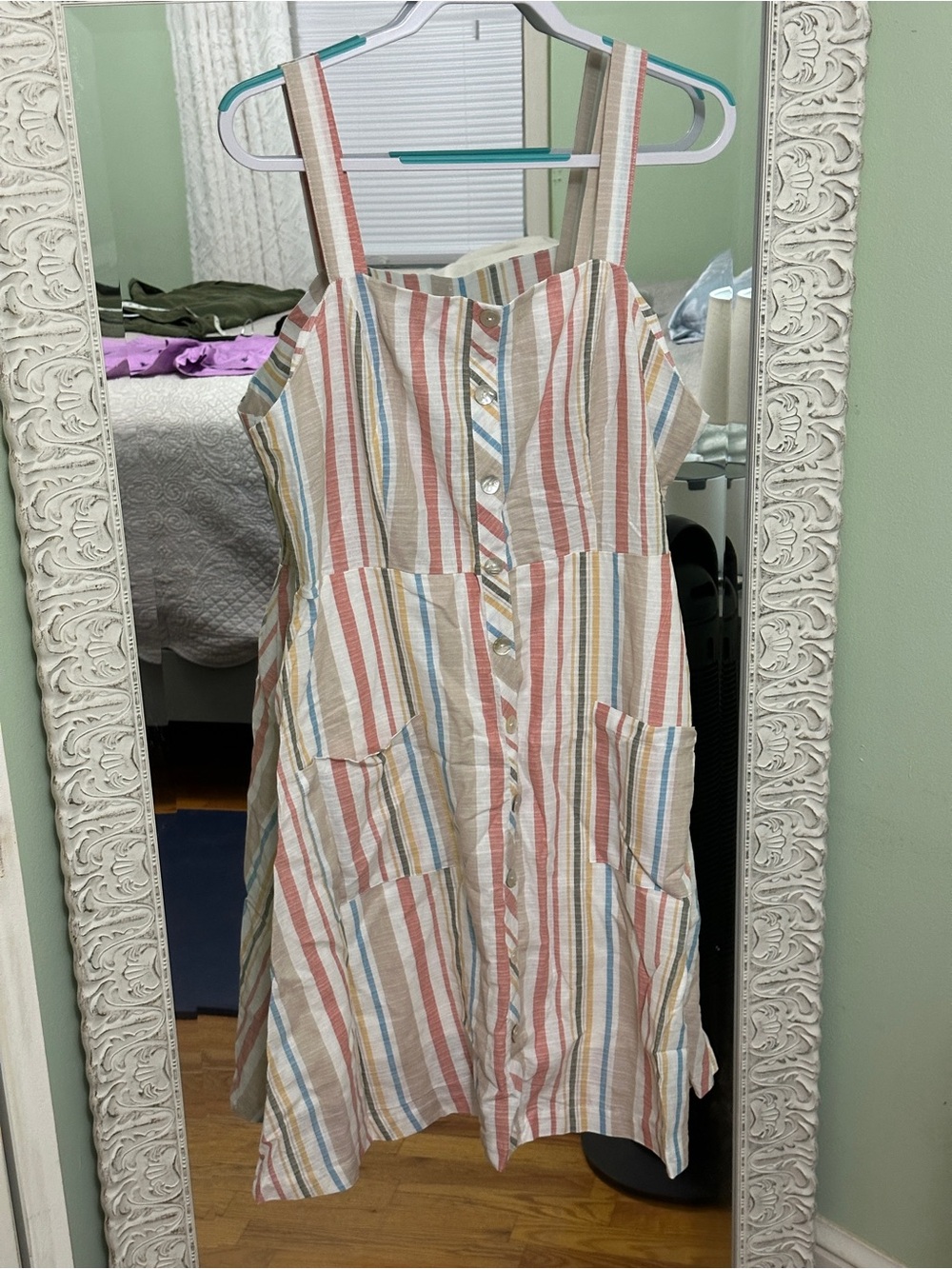 Striped Button-Front Sundress with Pockets | Size 2X
